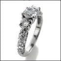 Half Carat Round Cubic Zirconia Center Pave Sides Ring 14K White Gold