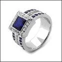 Anniversary Princess Sapphire Bezel Pave Cubic Zirconia Cz Ring