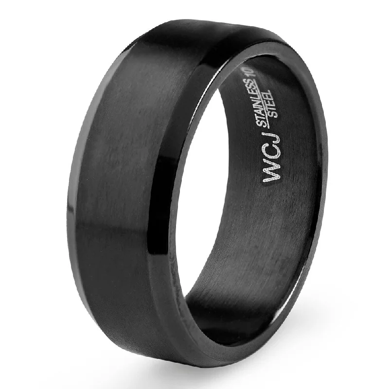 Black Plated Stainless Steel Satin Finish Ring (8mm)