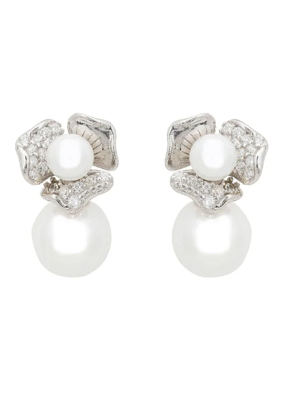 Blossom Double Pearl Earring Silver