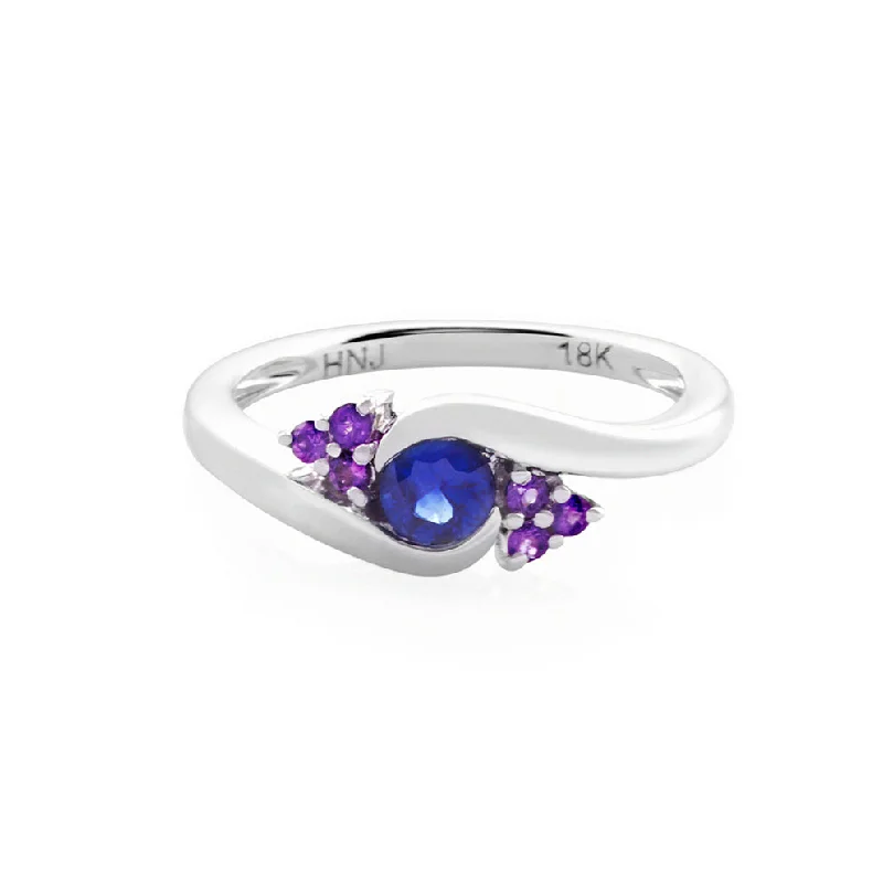 Blue Sapphire and Amethyst Ring in White Gold