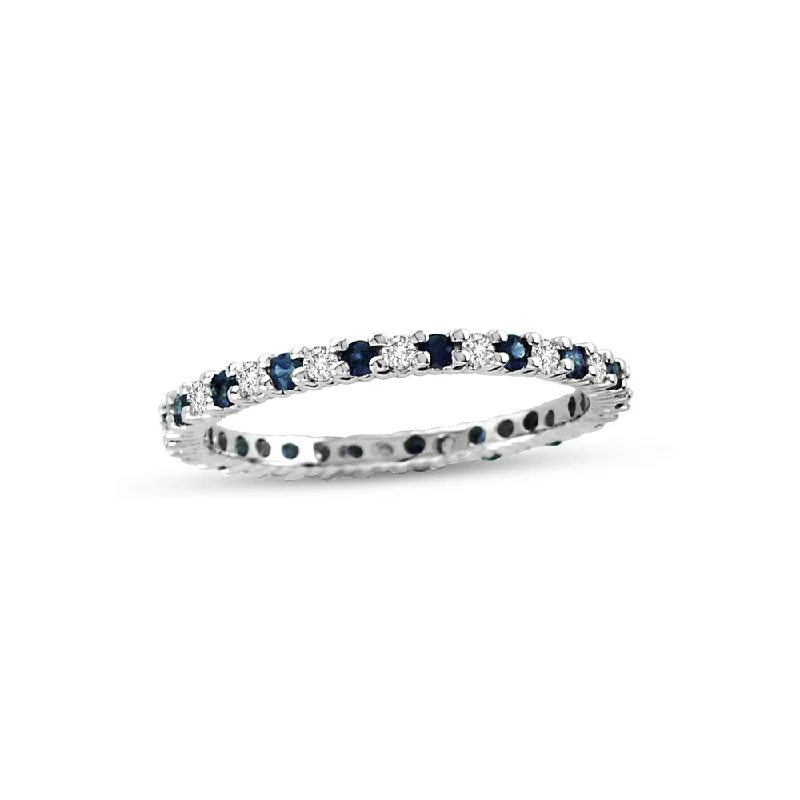 Blue Sapphire and Diamond Eternity Band, 14K White Gold