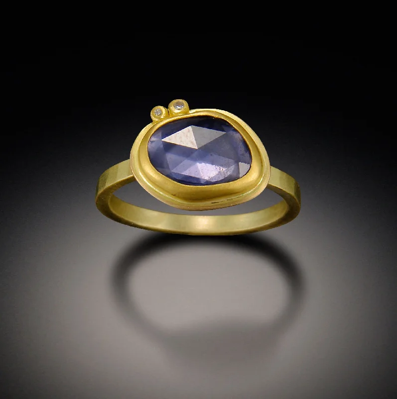 Organic Blue Sapphire Ring with Diamonds