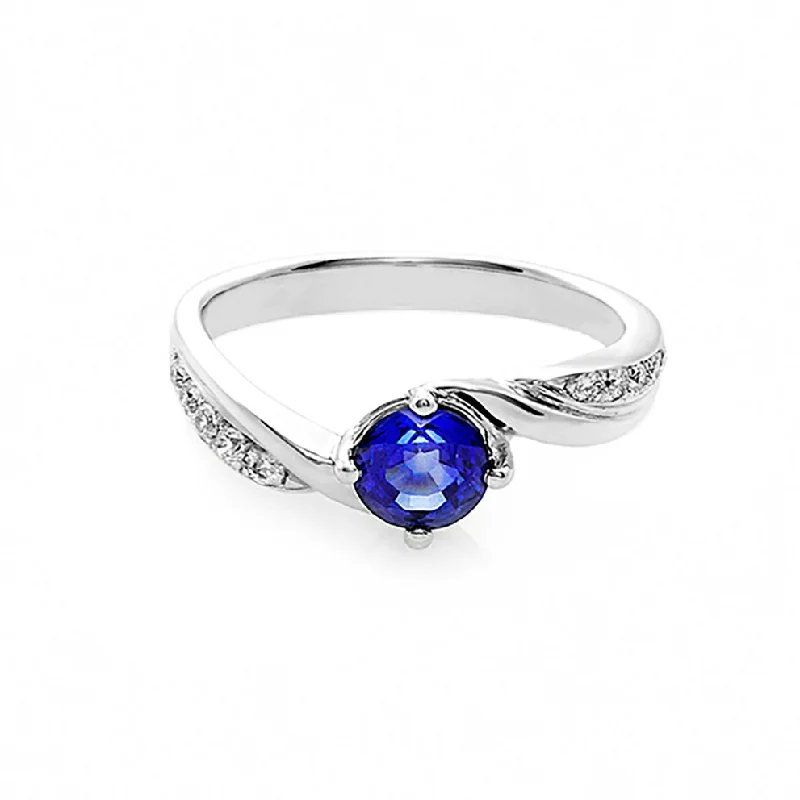 Blue Sapphire and Diamond Ring in White Gold