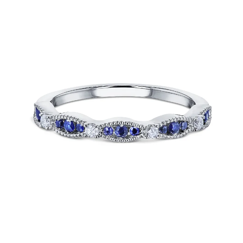 Blue Sapphire White Diamond Band