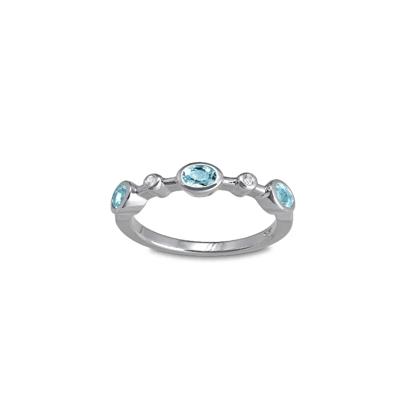 Blue Topaz and White Sapphire Ring, Sterling Silver