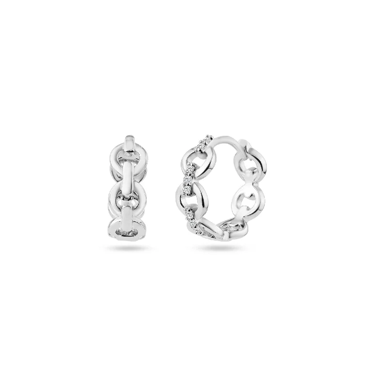 Chain Link CZ Huggie Hoop Earring 13.2mm - STE01353