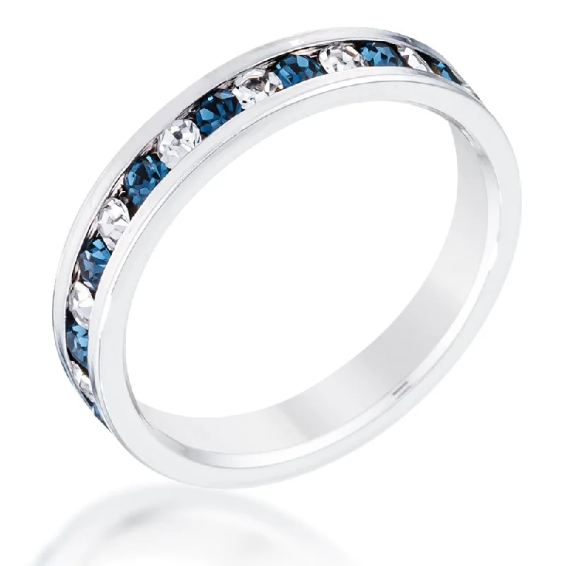 Clear And Blue Alternating Crystal Eternity Ring Timeless Fashion Accessory