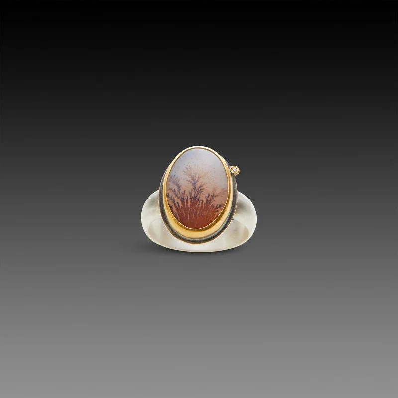 Dendritic Agate Ring with Diamond Dot