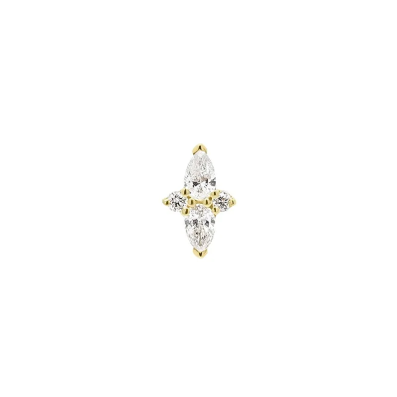 Double Diamond Pear Threaded Flat Back Earring | .3GMS .1CT | Single