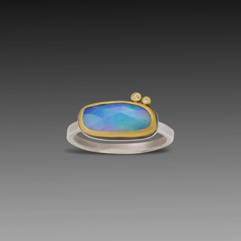 Ethiopian Opal Ring with Two Diamonds