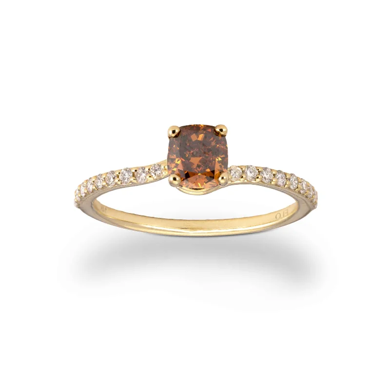 Fancy Brown Diamond Engagement Ring, 14K Yellow Gold