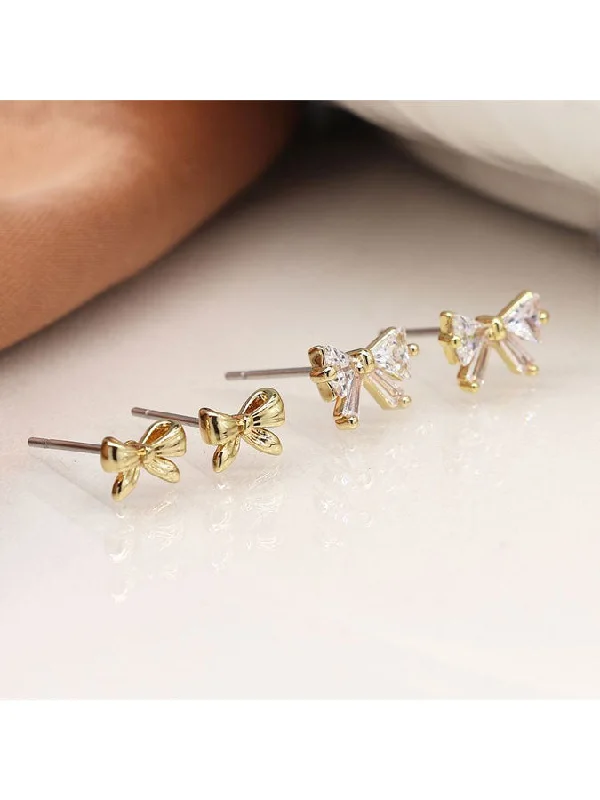 Faux Gold Bows Double Stud Earring Set