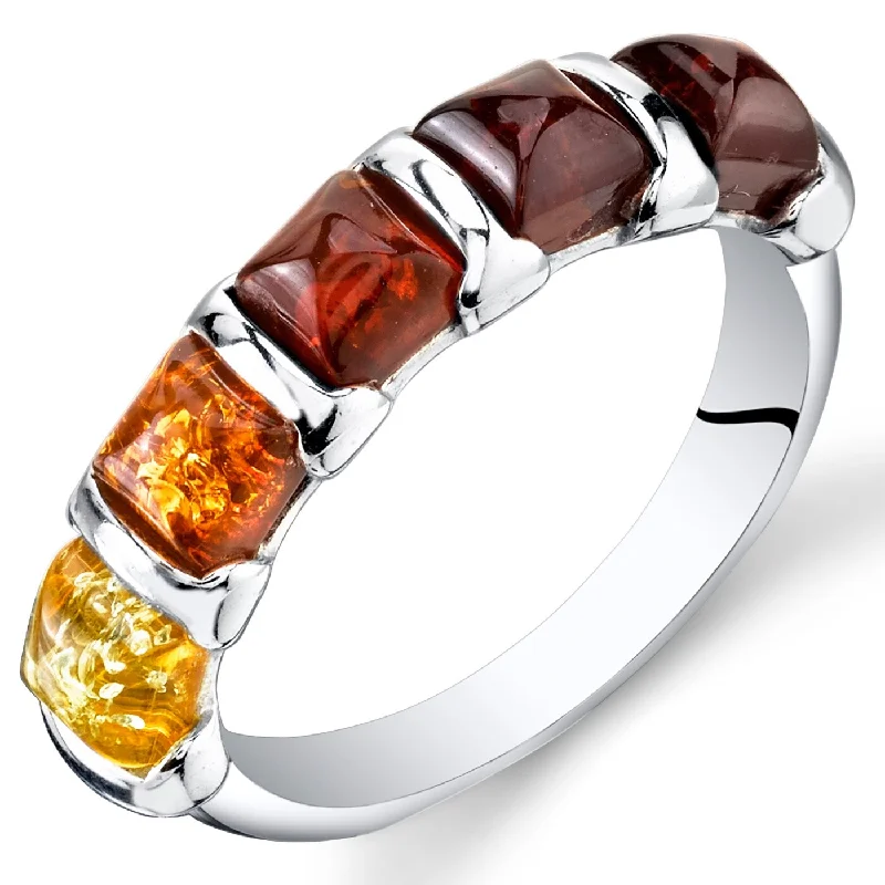 Five-stone Amber Ring in Sterling Silver