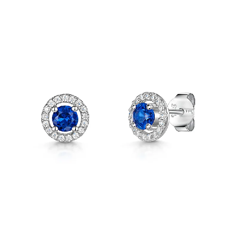 Jools Silver Sapphire Blue Zirconia Halo Stud Earrings