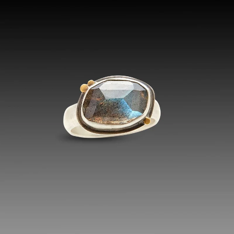 Labradorite Ring with Three Gold Dots