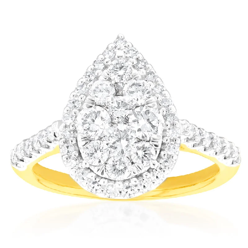 Luminesce Laboratory Grown 1 Carat Pear Shape  Diamond Ring 9ct Yellow Gold