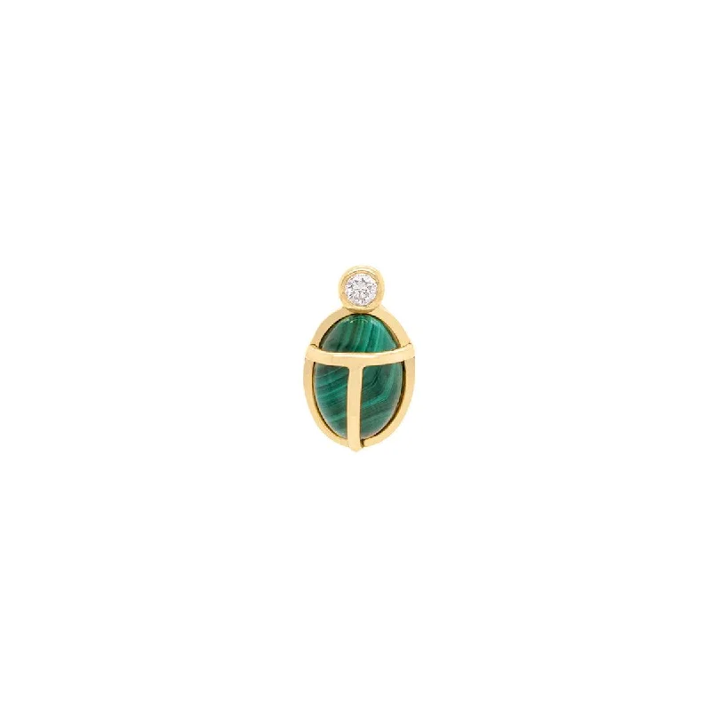 Malachite Scarab Threaded Flat Back Earring  | 0.45GMS 0.04CT | Single