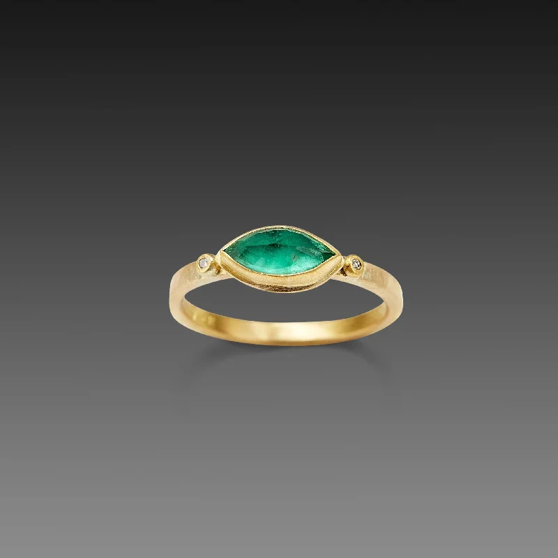 Marquise Emerald Ring with Two Diamond Dots