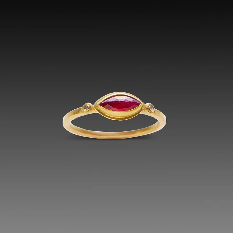 Marquise Ruby Ring with Diamond Dots