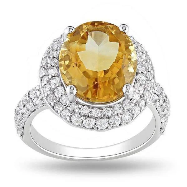 Miadora Sterling Silver Citrine and Created White Sapphire Ring