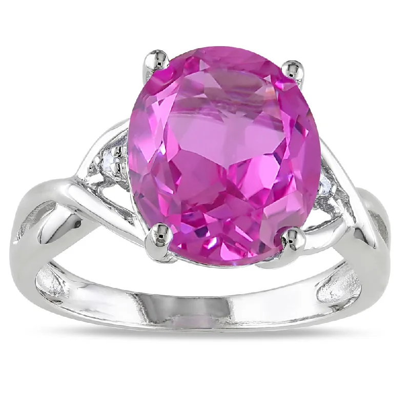 Miadora Sterling Silver Created Pink Sapphire and Diamond Fashion Ring