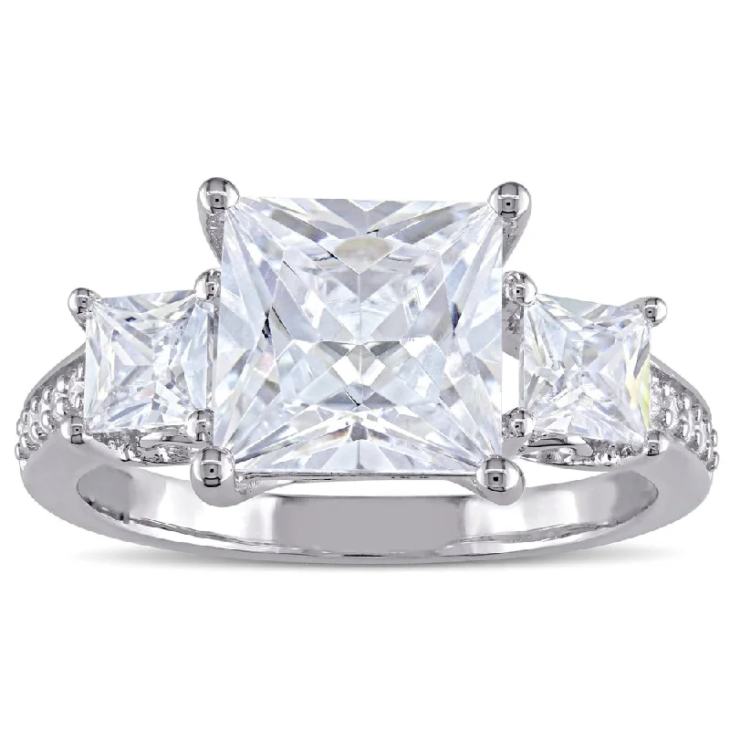 Miadora Sterling Silver Square-cut Cubic Zirconia 3-Stone Engagement Ring