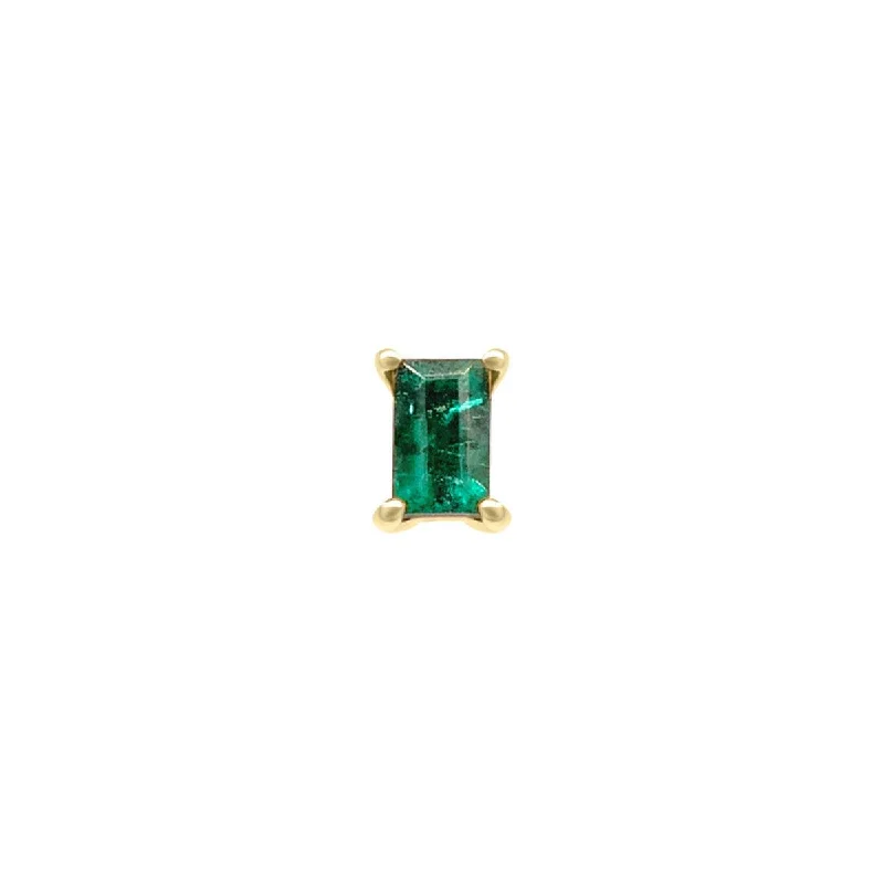 Mini Baguette Emerald Threaded Flat Back Earring | .5GMS .10CT | Single