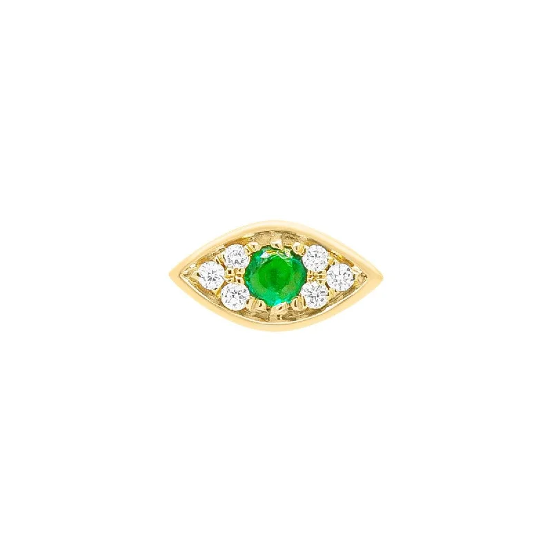 Mini Emerald Evil Eye Threaded Flat Back Earring | .8GMS .04CT | Single