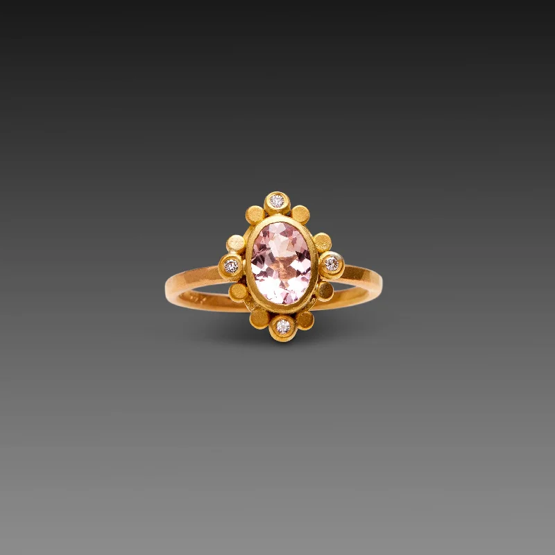 Morganite Ring with Diamond Trios