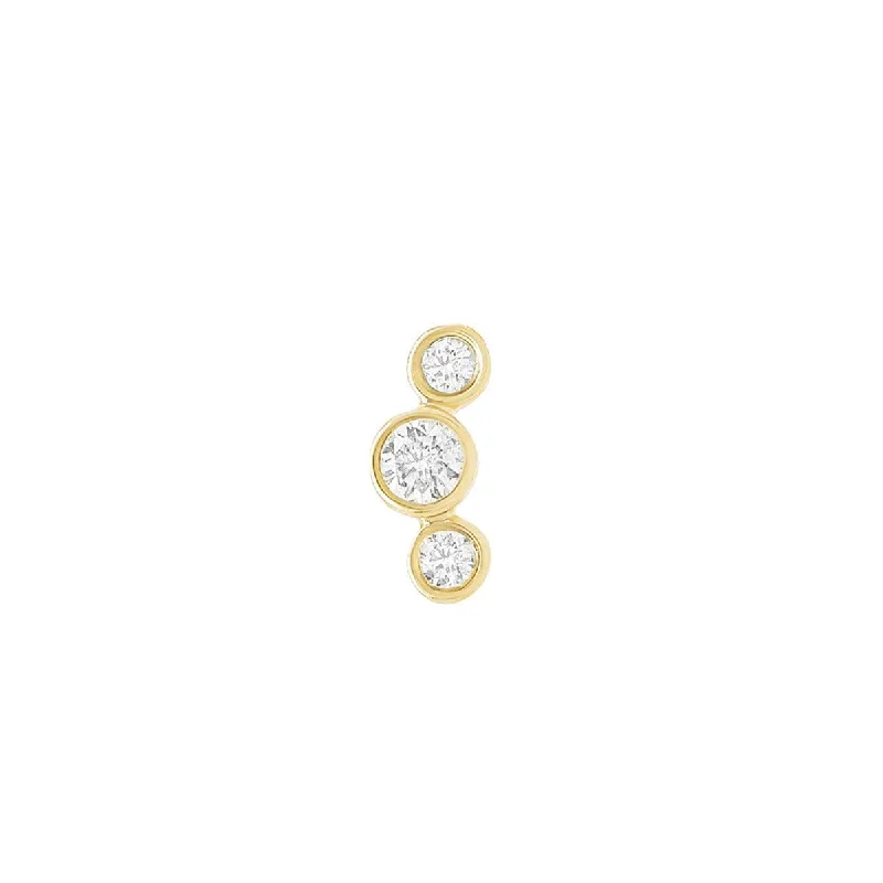 Open Curve 3 Diamond Threaded Flat Back Earring | .3GMS .07CT | Single