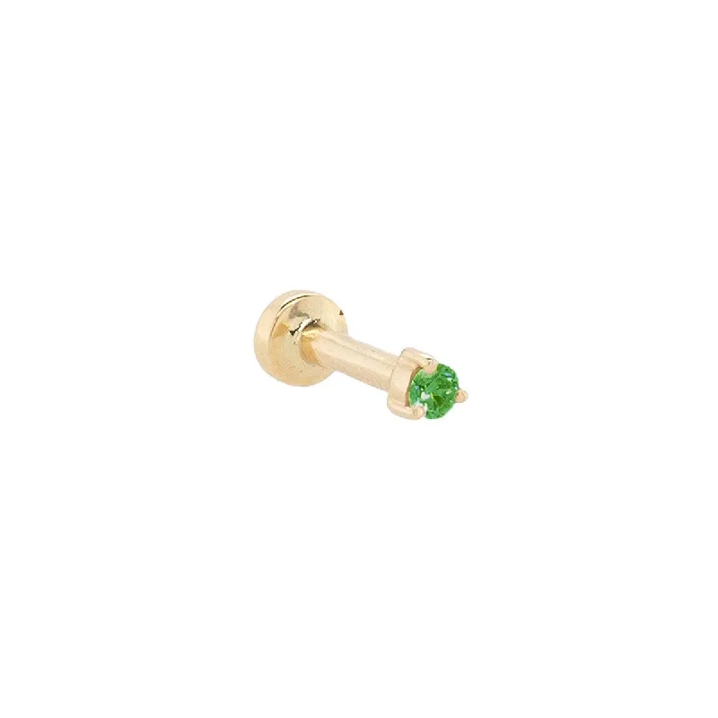 2mm Emerald Threaded Flat Back Earring | .40GMS .06CT | Single