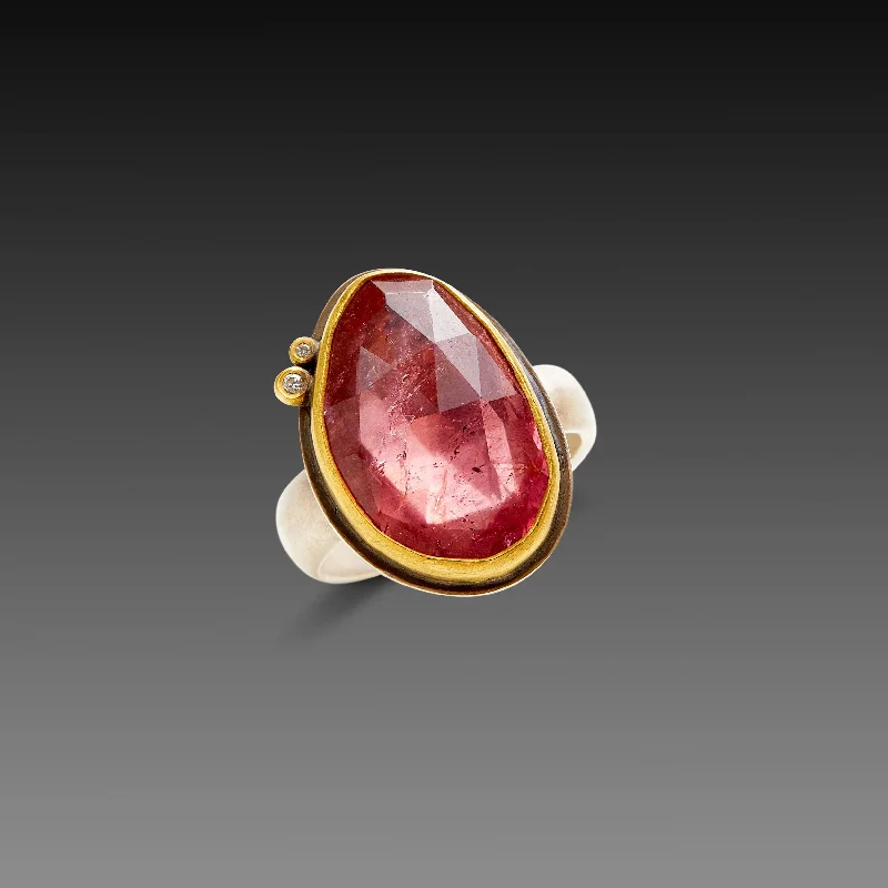 Organic Pink Tourmaline Ring with Diamond Dots