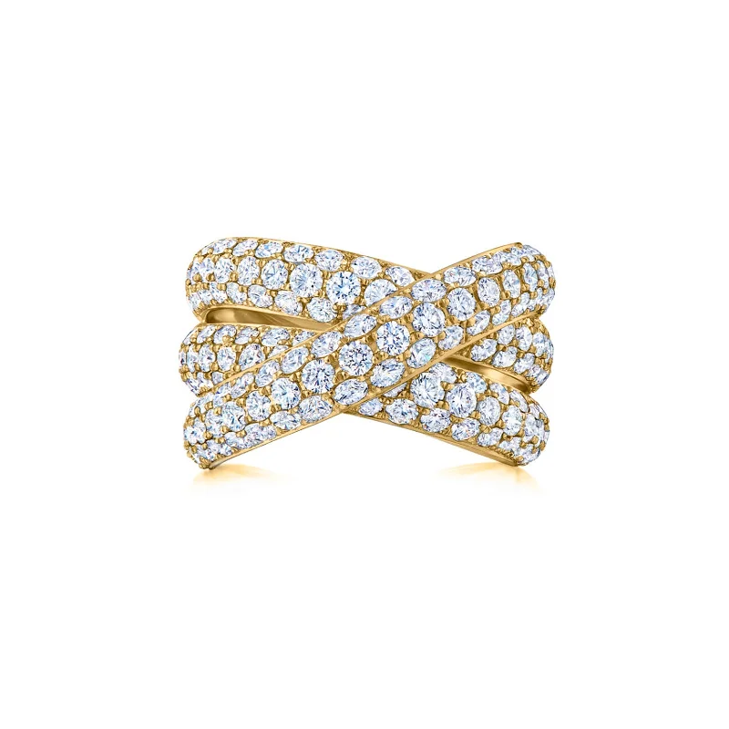 Three-Row Crossover Ring with Pavé Diamonds