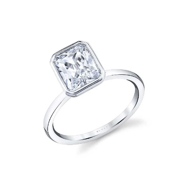 Mounting for Radiant Cut Diamond Engagement Ring, 14K White Gold