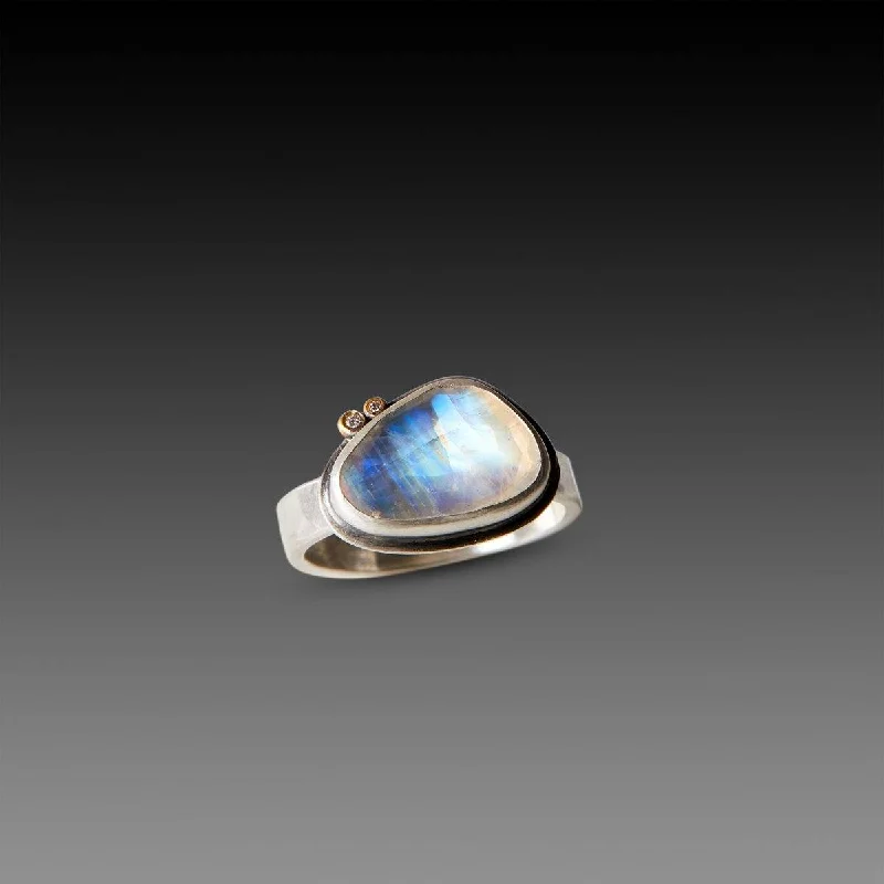 Rainbow Moonstone Ring with Diamonds