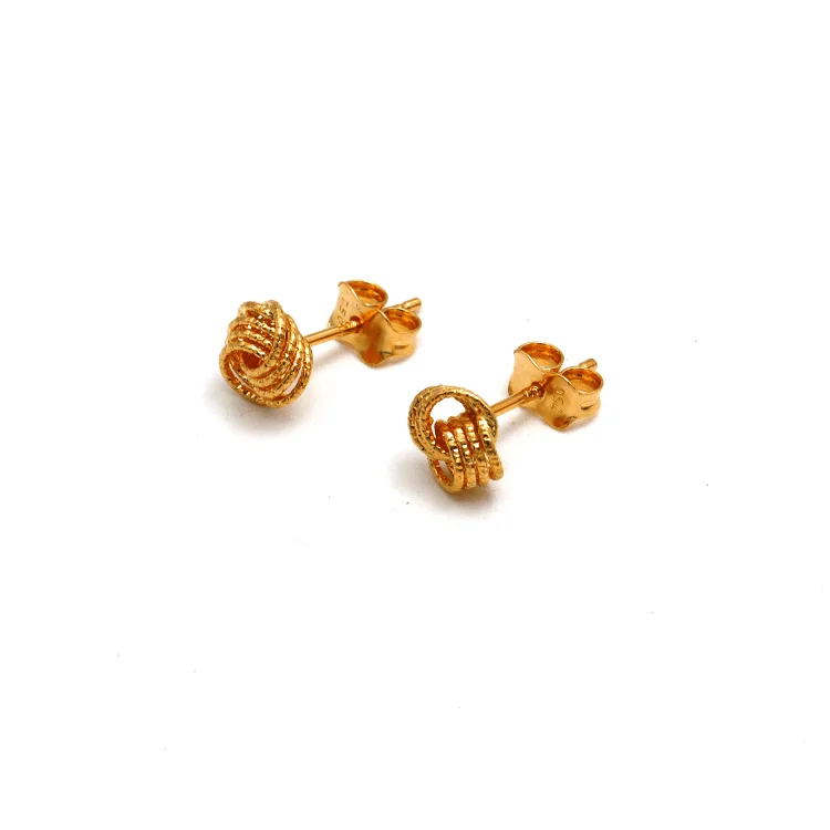 Real Gold 4 Ring Small Twisted Stud Earring Set 8120 E1849