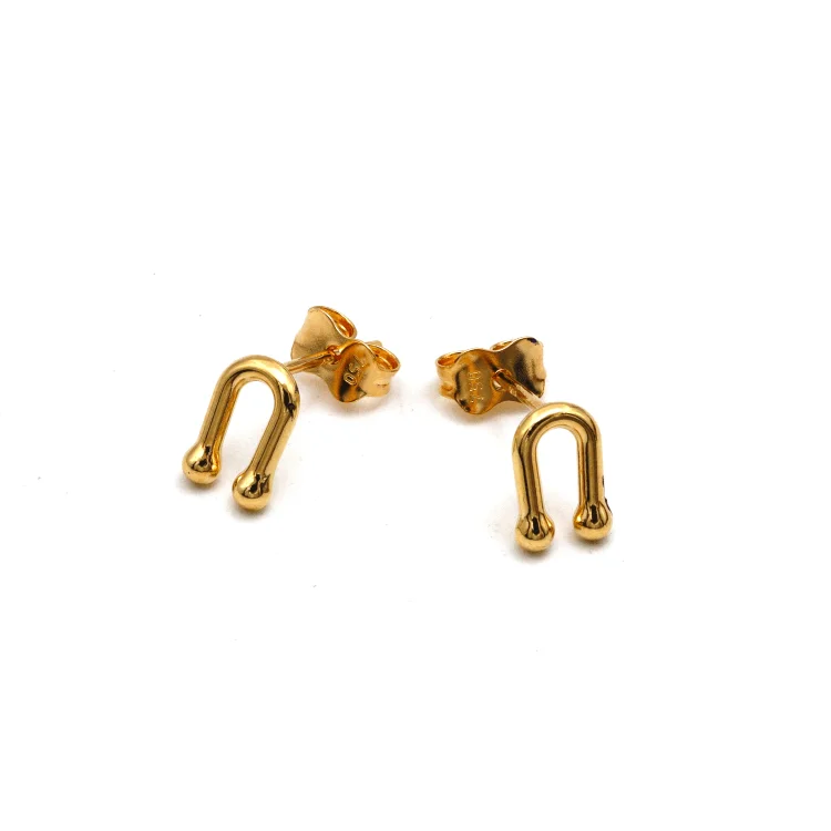 Real Gold 3D GZTF Hardware Small U Link Stud Earring Set E1852