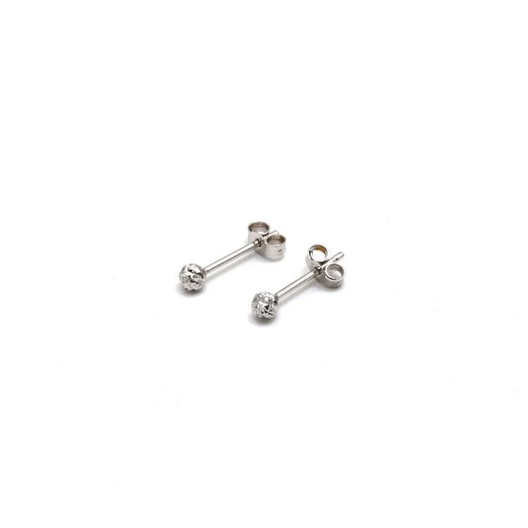 Real White Gold Glittering 3 MM Ball Stud Earring Set - Model 0003-W E1862