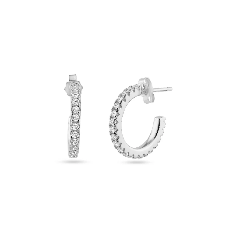 STE01350 - Rhodium Plated Eternity Clear CZ Hoop Earring 16mm