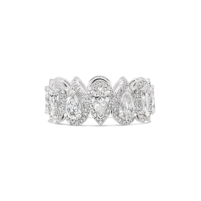 Riviera Pear Shaped Diamond Halo Eternity Ring | 18K White Gold