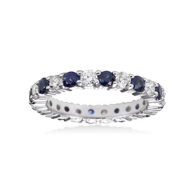 Sapphire and Diamond Eternity Band, 14K White Gold