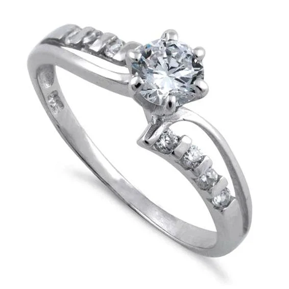 Sterling Silver Clear Round Cut Engagement CZ Ring