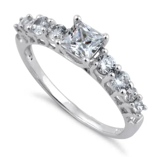 Sterling Silver Clear Round Cut Engagement CZ Ring