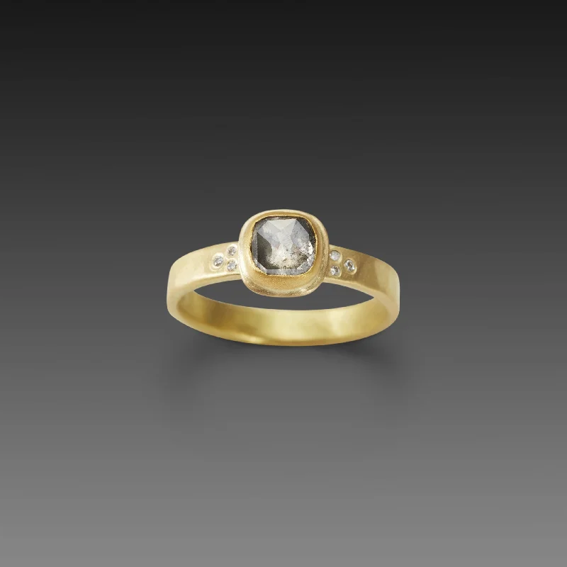 Square Rose Cut Diamond Ring with Diamond Band