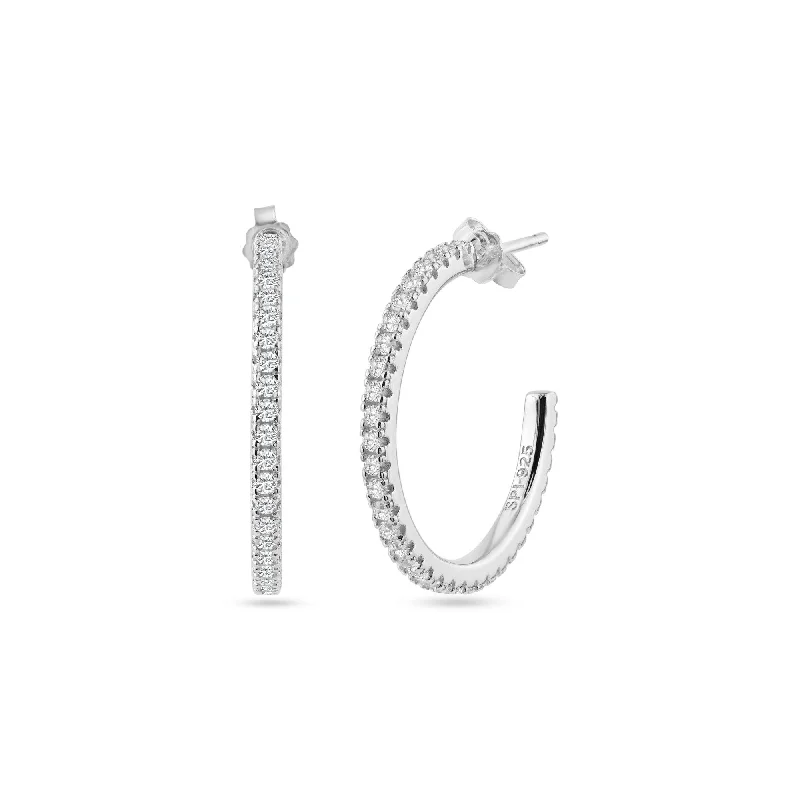 STE01351 - Rhodium Plated Eternity Clear CZ Hoop Earring 24mm