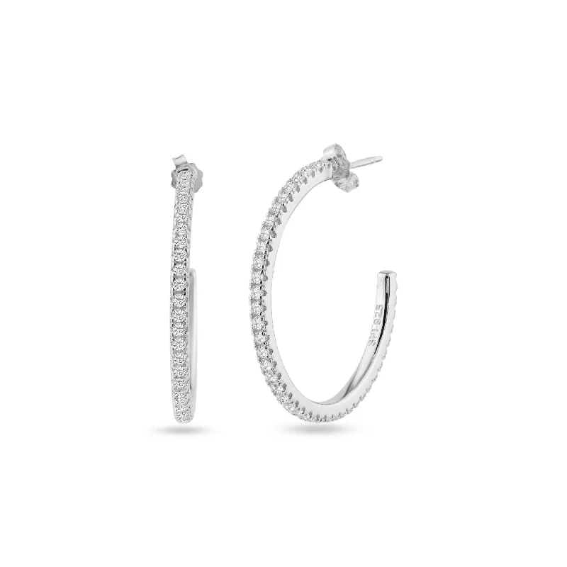 STE01352 - Rhodium Plated Eternity Clear CZ Hoop Earring 29mm