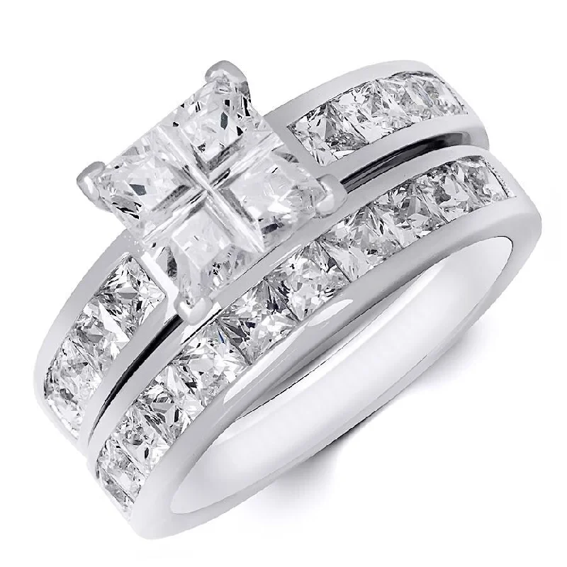 Sterling Silver 3.5 CT Cubic Zirconia Princess Cut Bridal Ring Set