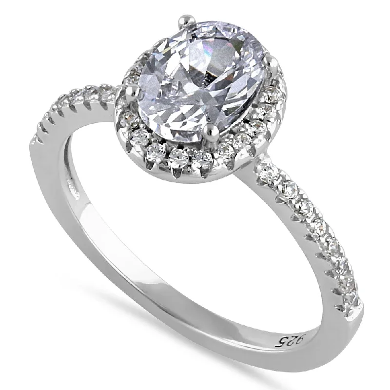 Sterling Silver Chic Oval Halo Round Cut Clear CZ Engagement Ring