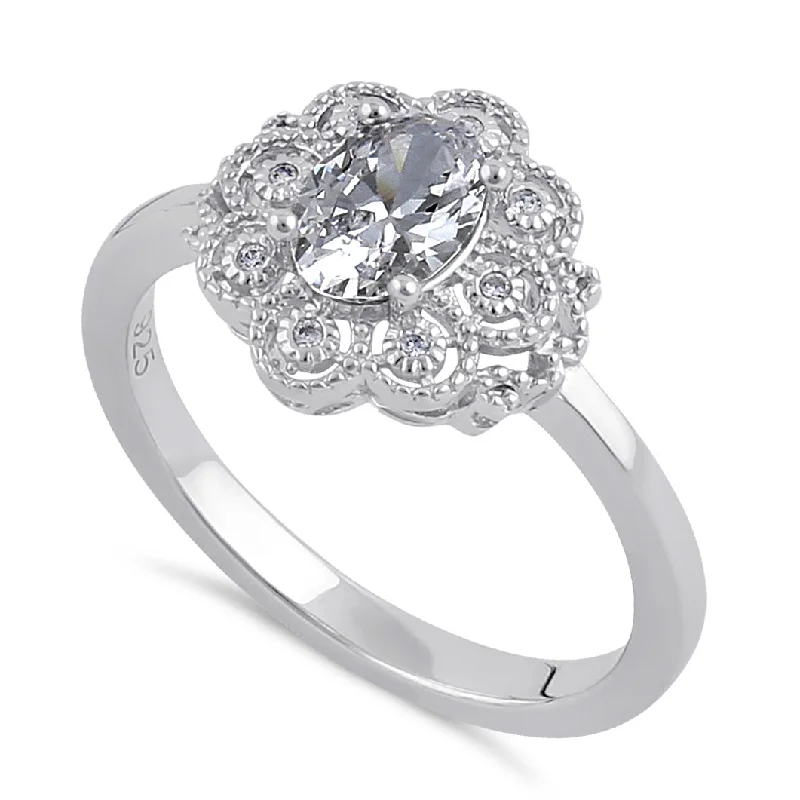 Sterling Silver CZ Vintage Engagement Ring